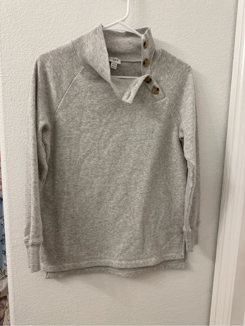 J. Crew Light Gray Button-Neck Sweatshirt XXS